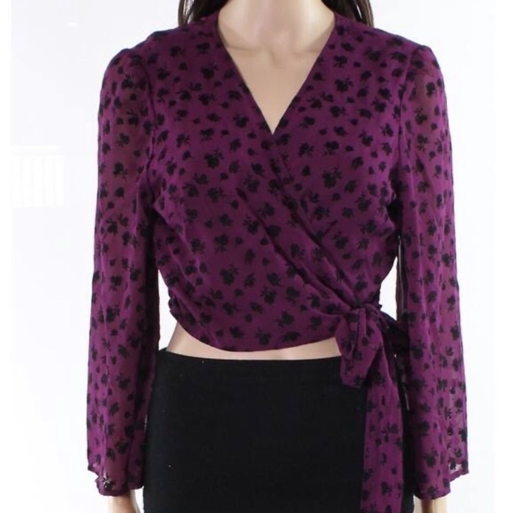 Free Press Velvet Floral Long Sleeve Wrap Crop Top